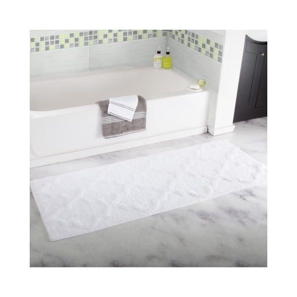 Hastings Home 100 Percent Cotton Trellis Bathroom Mat - 24x60 inches - White 710632VIB - main